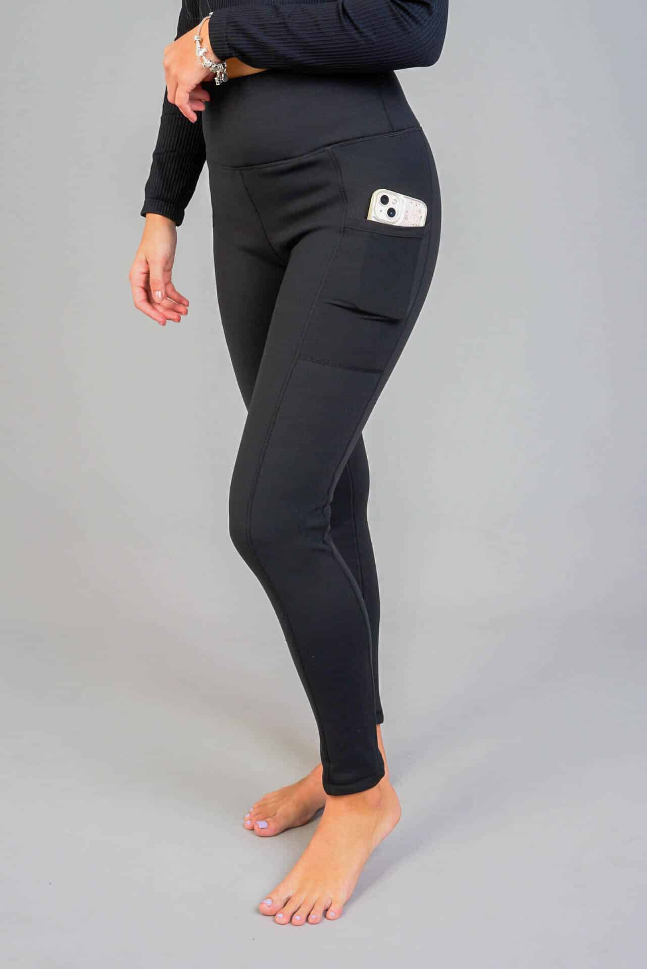 Bélelt női leggings oldalsó zsebekkel, tejselyem – 1003